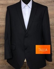 TALLIA Men's Navy Blue Pinstripe Wool Two-Button Blazer Sport Coat Jacket 40R