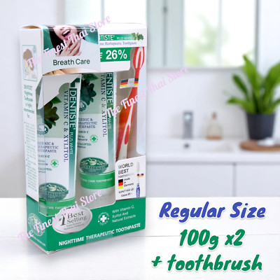 Dentiste Toothpaste Plus White Nighttime 100g x 2 + Toothbrush x 1 , Bundle Pack