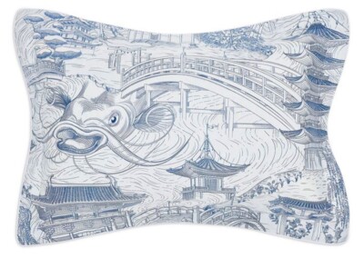 2 Zoffany Eastern Palace Koi Fish Blue King Shams 100% Cotton Sateen