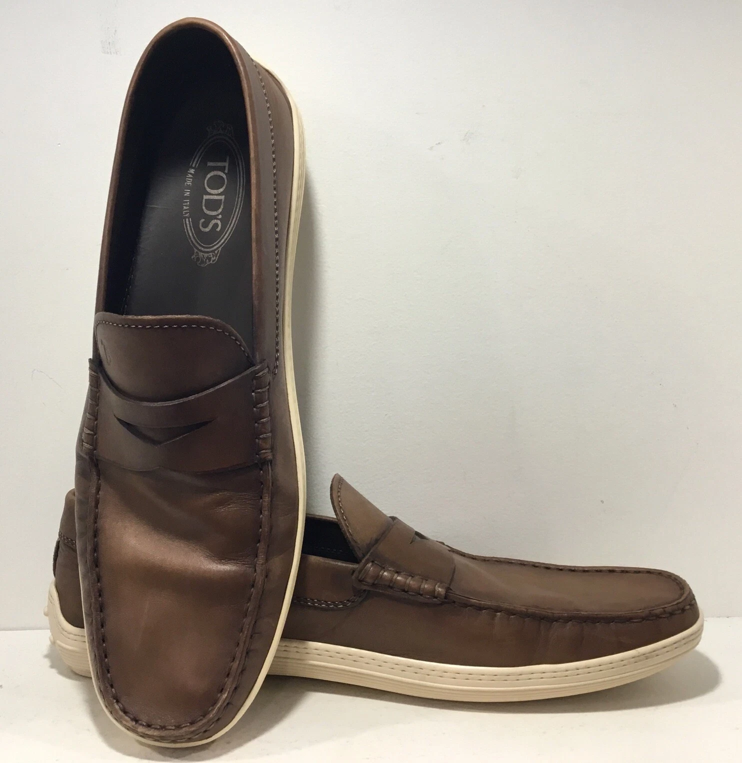 TOD’S Mocassini Tod's Italy uomo pelle marrone suola gomma slip on taglia 12 usati in ottime condizioni
