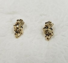 New 14k Yellow Gold 3D Nugget Earrings