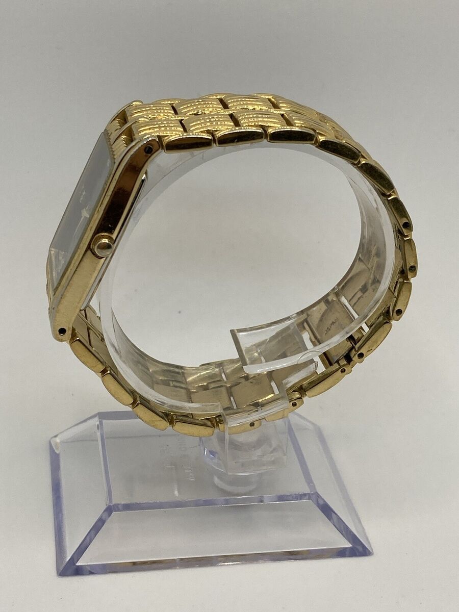 Jacques Prevard Quartz Ladies Black Diamond Dial Gold Tone Bracelet Watch