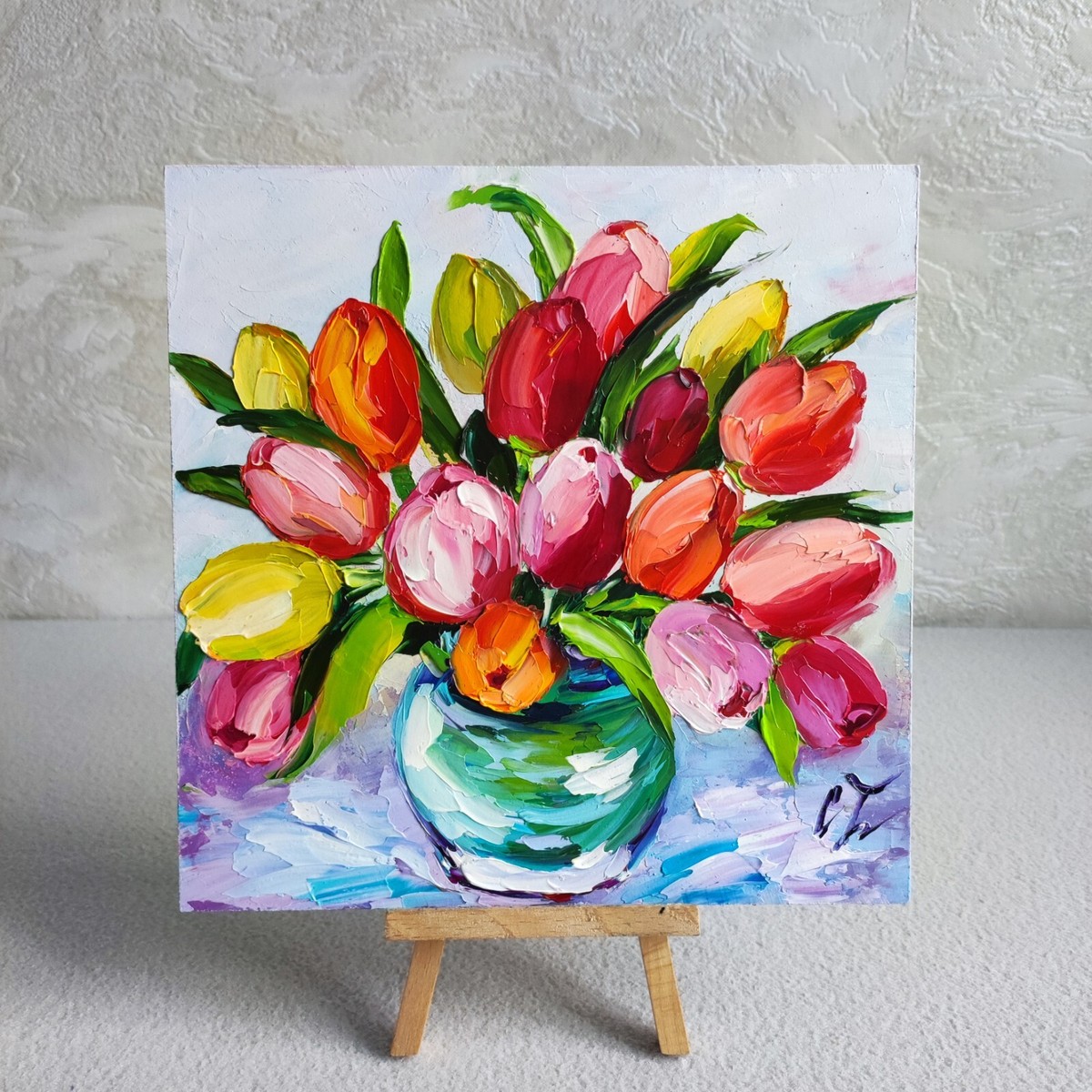 絵画 Oil painting of beautiful flowers. original oil painting Tulips colorful flowers artwork Floral