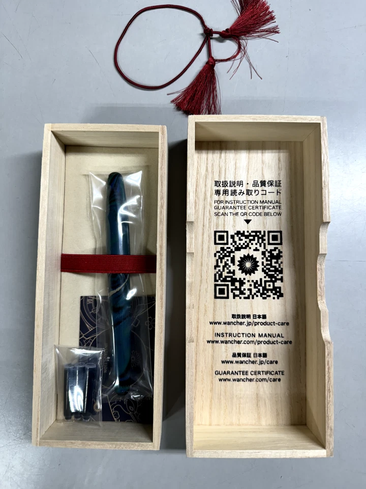 Pluma Estilográfica Wancher Verdadera Ebonita Mármol Verde Turquesa - M Mediana Acero Plumín Foto 2 de 4