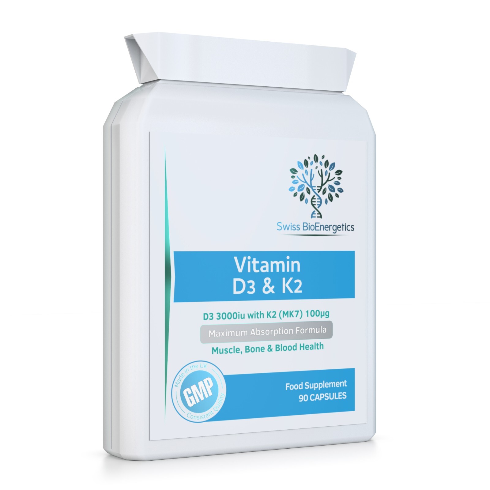 Vitamin D 3,000 IU & Vitamin K2 100ug MK7 Vegetarian Capsules - 90-Day Supply