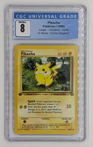 1999 Pokemon PIKACHU Jungle 1st Edition w/ Duelist stamp CGC 8