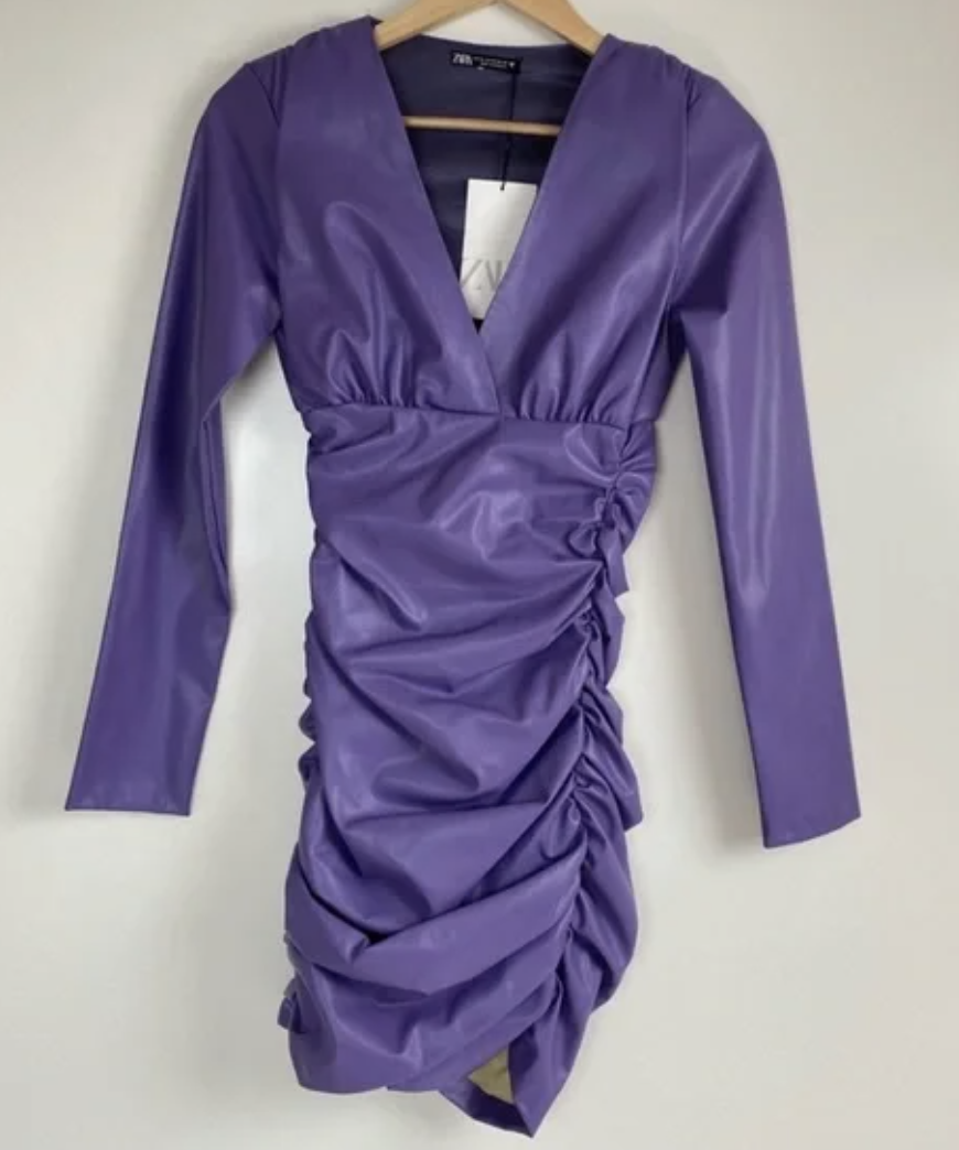 open lace back dress Miss Circle Women's Sabina Purple Leather Slash Neck Midi Dress