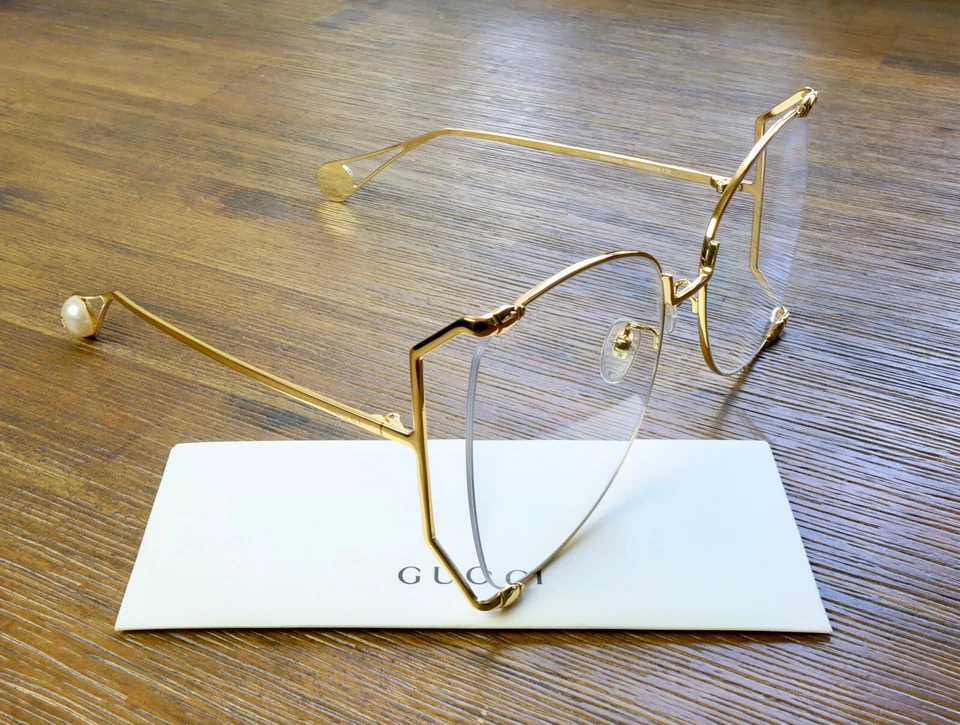 Gucci GG0252S 001 63mm Butterfly Sunglasses in Gold/Clear Lens with Velvet case - Image 4 of 4