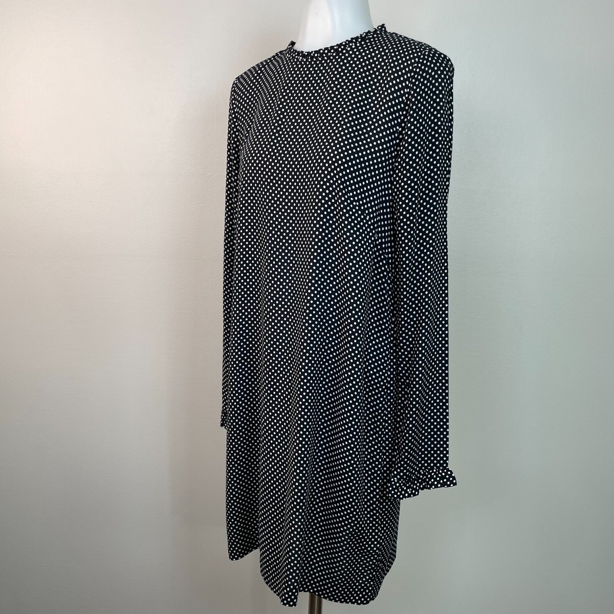 H&M Shift Dress 6 Black White Polka Dot Long Sleeve | eBay