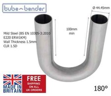 180 degree 2" 50.8mm OD 1.5D Mandrel Exhaust Bend Mild Steel 