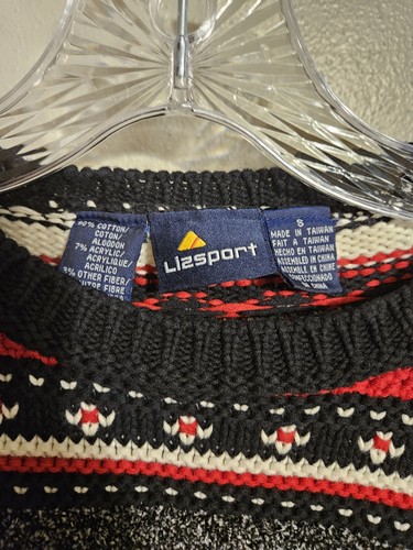 Liz Sport Womens Red, White and Black Knit Crewneck Sweater Size Small - Picture 4 of 6