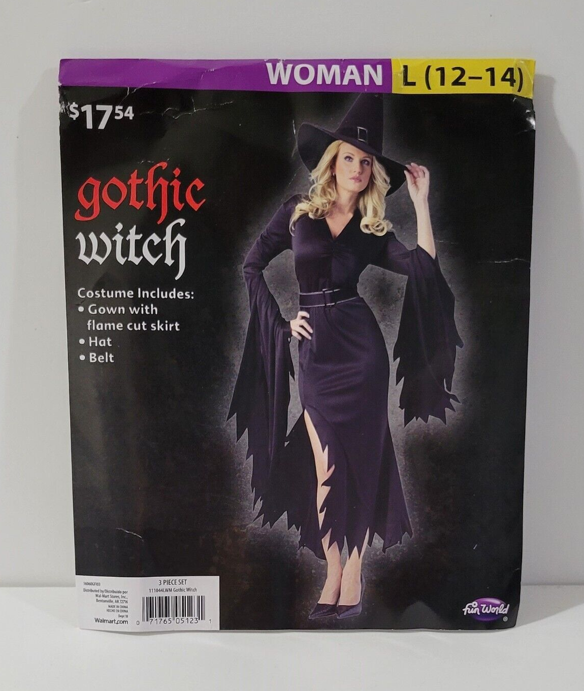 Fun World Gothic Witch Women's Halloween Costume 3piece Set Size L