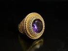 4Ct Round Cut Lab Created Amethyst Men's Bishop Ring 14k Yellow Gold Plated