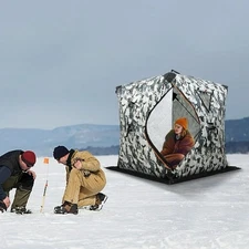 White Camo 175cm X 175cm X  205cm Portable Thermal Camping Ice Fishing Tent