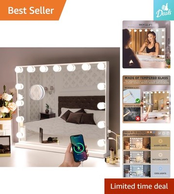 Elegant Dimmable Vanity Mirror with 3 Color Modes and Magnifying Mirror Included