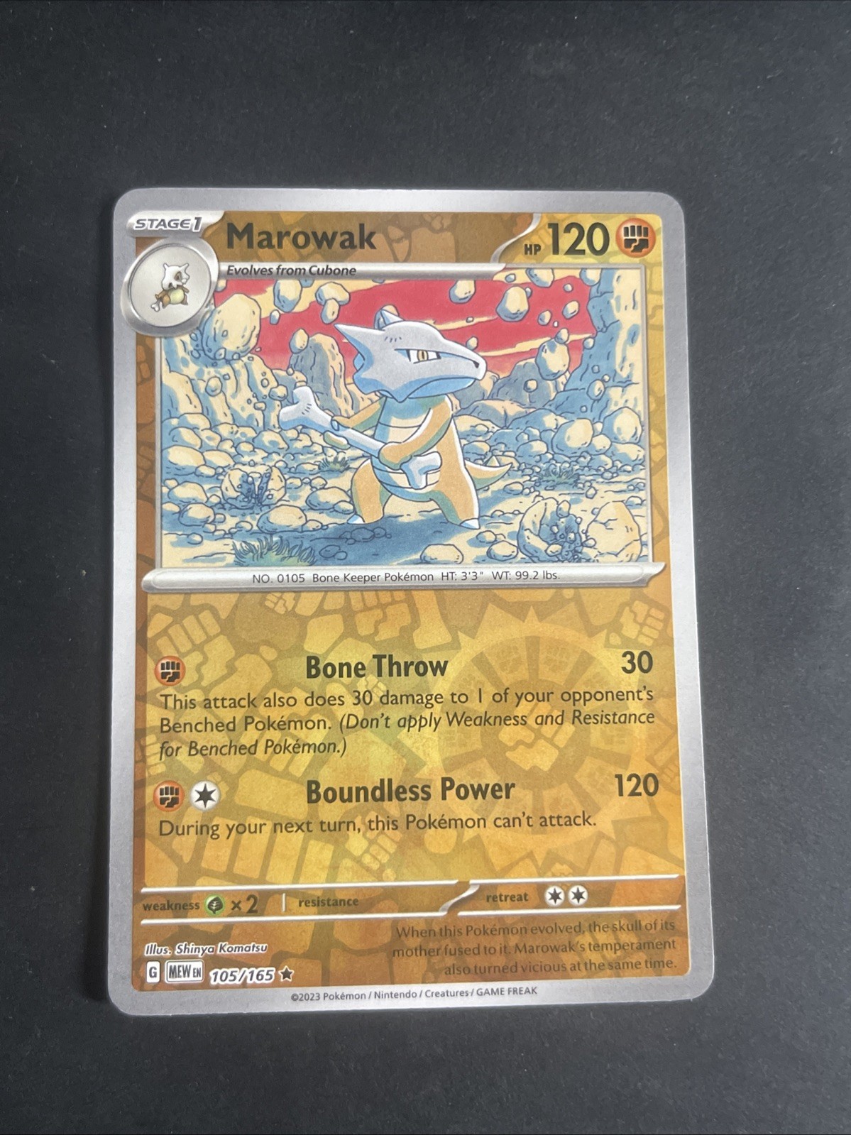 Marowak 105/165 Rare 151 Pokemon Reverse Holo Near Mint