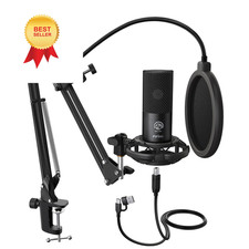 FIFINE Studio Condenser USB Microphone Computer PC Kit with Black