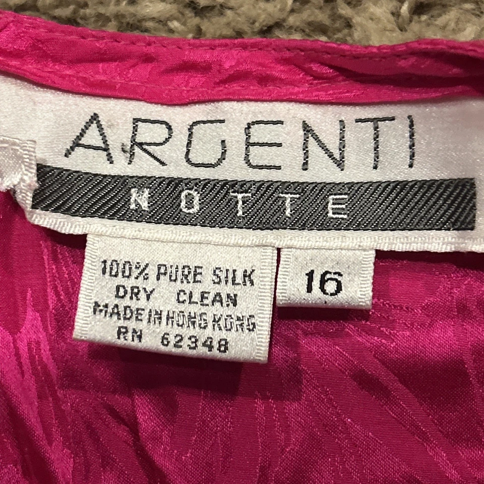 Vestido Argenti Vintage Feminino 16 Rosa Rosa Assimétrico Damasco Anos 80 Seda Dinastia B15 - Imagem 2 de 3