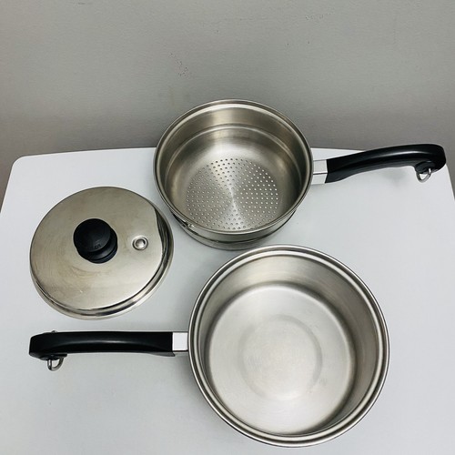 Vtg Saladmaster 18-8 Tri-Clad 2.5 Qt Saucepan, Steamer/Strainer, & Vapo Lid - Picture 8 of 15