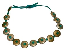 Vtg Turquoise Leather Concho Tie Belt Western Silver Tone Boho Festival 34  