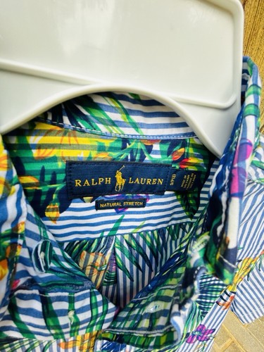 Polo Ralph Lauren Boys S (8) Camp Shirt Linen Hawaiian Blue Floral Pinstriped - Picture 4 of 10
