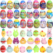 24 Pack Prefilled Easter Eggs with Squishy Toys,Bright Color Plastic Eggs for...