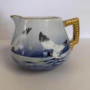Hand Painted Artist Signed Limoges porcelain Pitcher Seagulls 22k Gold RARE!!
