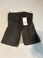 Zara Denim Corset Top Black Sz Lg NWT