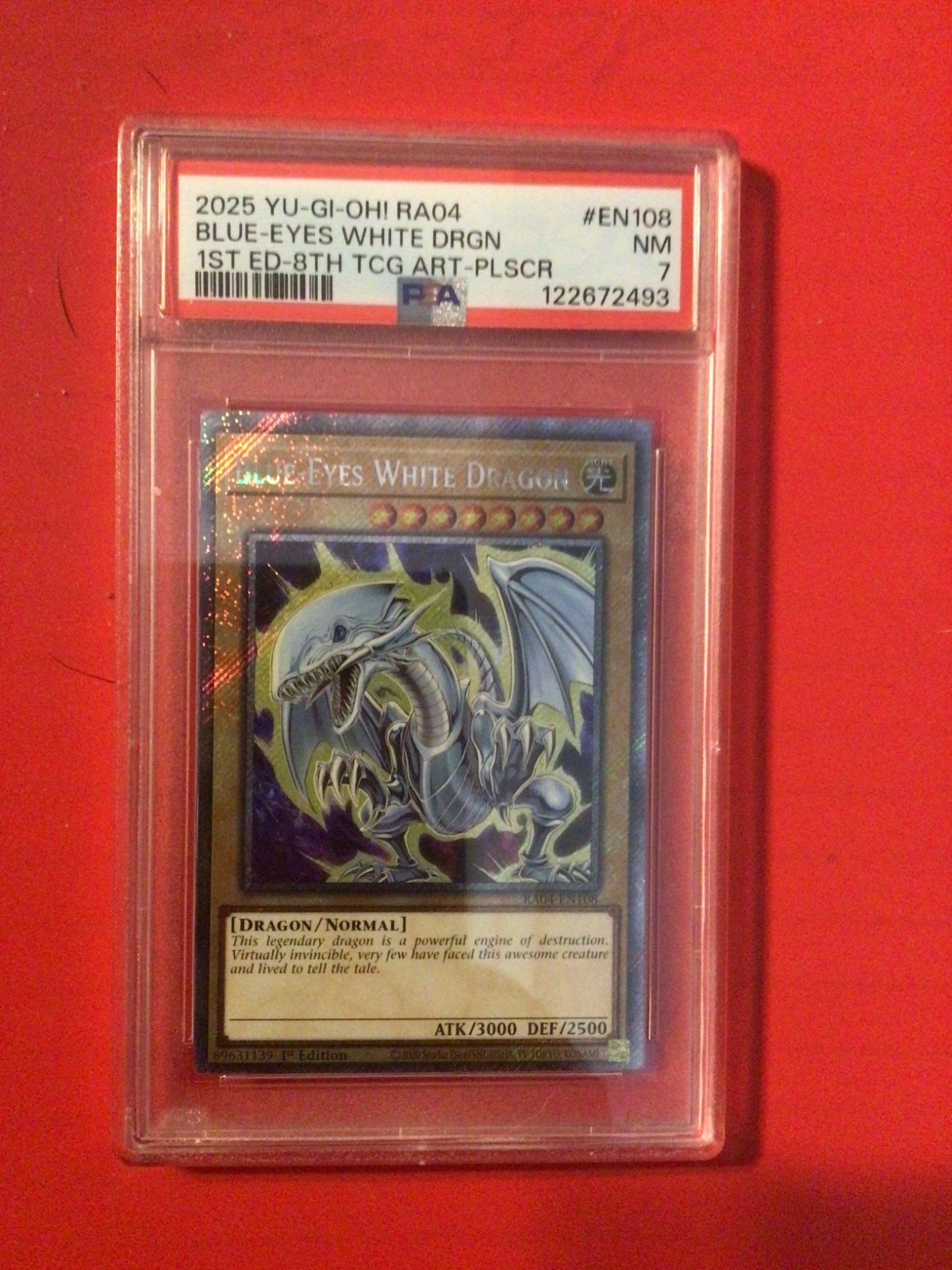 Blue-Eyes White Dragon (7th Art) (Platinum Secret Rare) RA04-EN108 Quarter Century Stampede 1st Edition