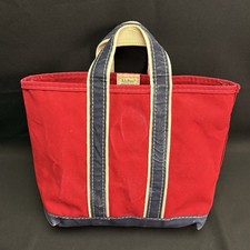 Vintage 80s LL BEAN Sawtooth Boat and Tote Red  Navy Medium Canvas Bag USA EUC