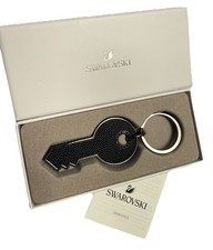 Portachiavi Swarovski portachiavi in pelle nera nuovo cristallo - ha scatola