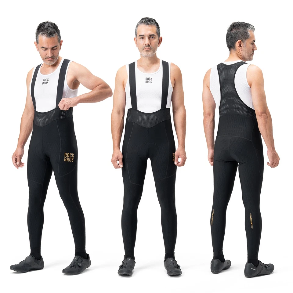 Calça de ciclismo ROCKBROS inverno quente ciclismo babador meia-calça macacão esportes ao ar livre - Imagem 4 de 4