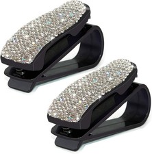 Glasses Holders for Car Sun Visor, 2 Pack Bling Crystal Rhinestones Silver
