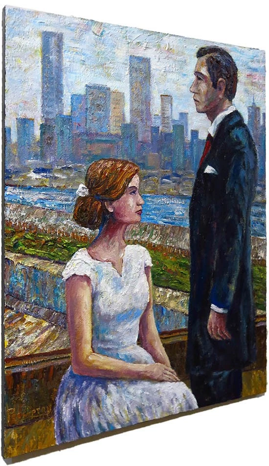 原版 30x24 英寸油画█彩绘复古现实主义█艺术签名男人爱情婚姻形式 — 第 2/4 张图片