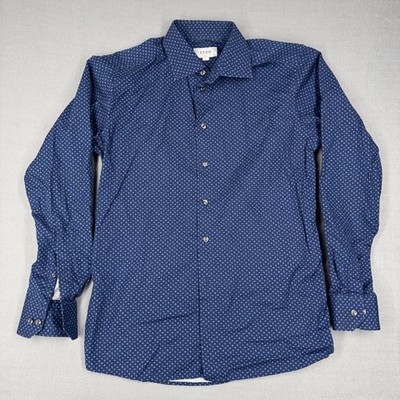 Eton Slim Mens L 16.5 42 Blue Floral AOP Button Up Long Sleeve
