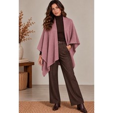 New Peruvian Alpaca Blend Mauve Knit Ruana Shawl Wrap Cape with Horn Toggle Pin