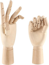 2 Pack 10 Inch Wood Art Mannequin Hand with Wooden Flexible Fingers, Left and Ri