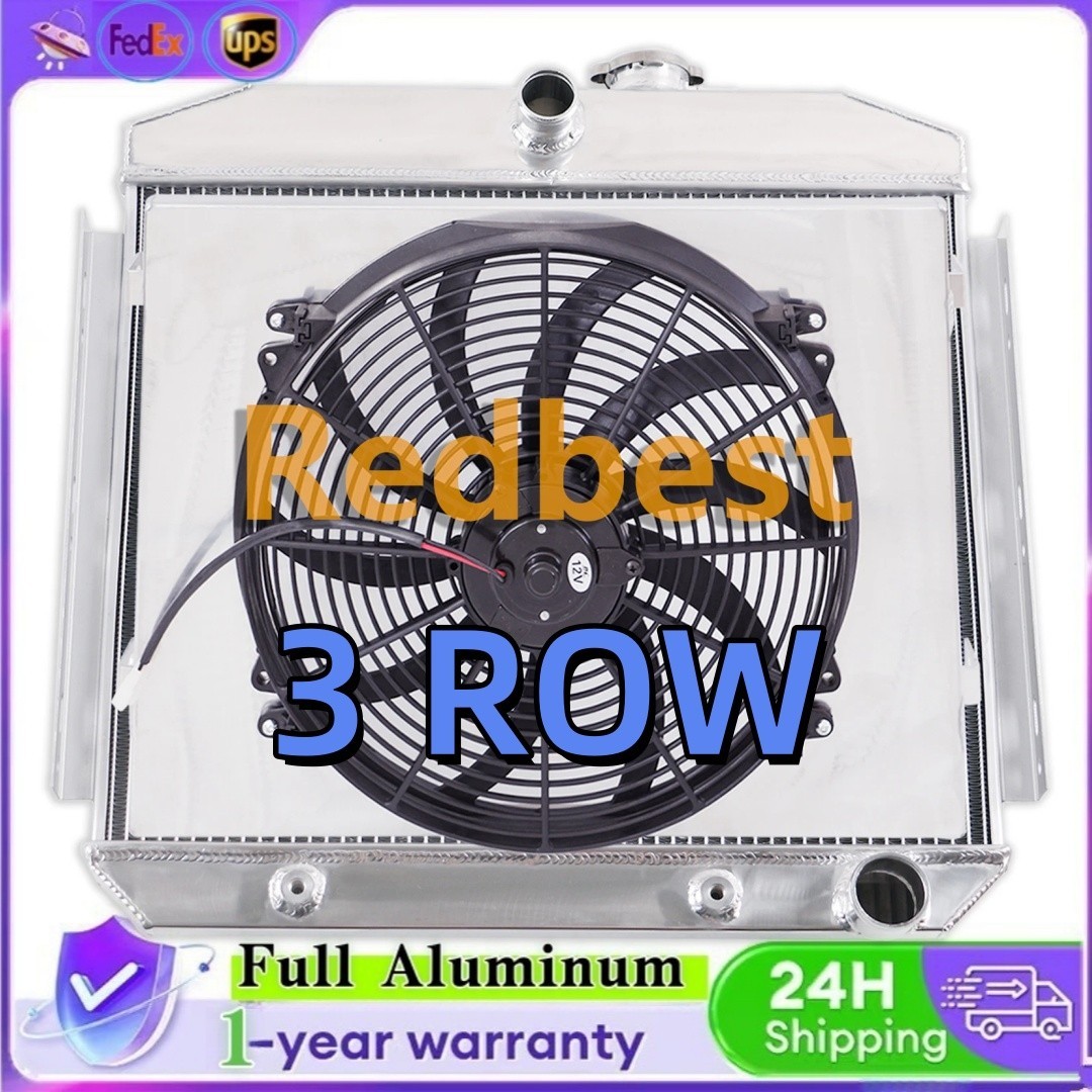 For 55-57 Chevy Bel Air 150/210 Series Del Ray 4.6L 3Row Radiator+Shroud+16"Fan