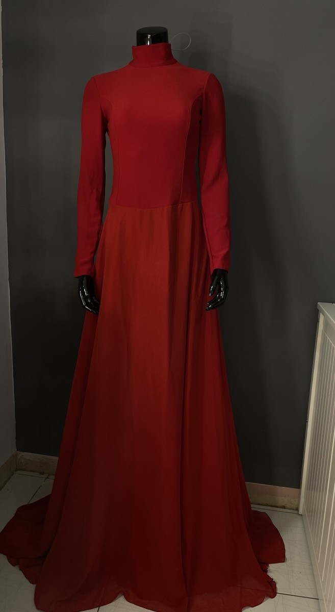 red chiffon long sleeve dress ARRANGE Curve structured crepe long sleeve maxi dress with chiffon overlay in red
