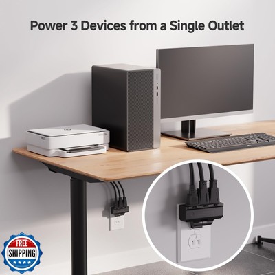 Cable Matters [UL Listed] 2-Pack 3-Outlet Grounded 180 Degree Swivel Wall Tap...