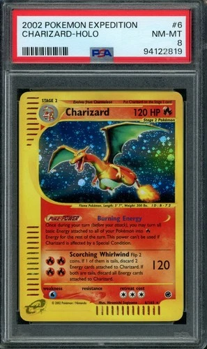 Charizard 006/165 Expedition Base Set Holo PSA 8 NM-MT NEAR MINT PARTIAL SWIRL!