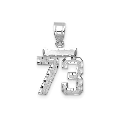 14k White Gold Number 73 Pendant Textured Numeric Charm Bold Sports Jewelry