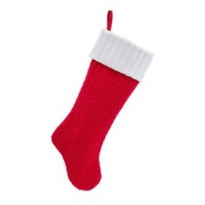 Red Cable Knit Stocking with White Faux Fur Cuff 21.5 Inches