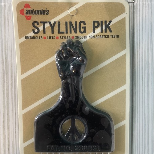 Retro Antonio's Styling Pik Peine Afro Hair Pick Black Power Handle Peace Sign - Picture 2 of 5