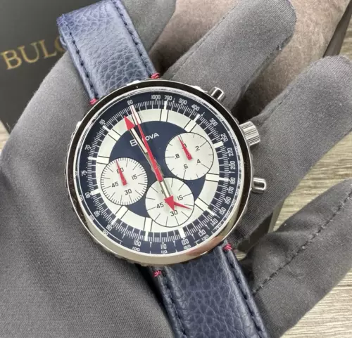 NEW✅262KHz✅ Bulova Archive Series Chronograph C Blue Leather Men's Watch 96A283