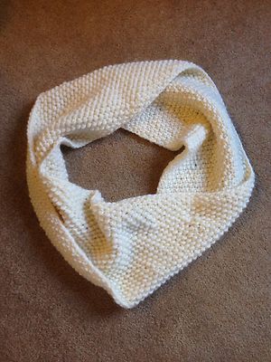 Hand Knit Infinity Scarf, Cream/Off-White, Seed Stitch