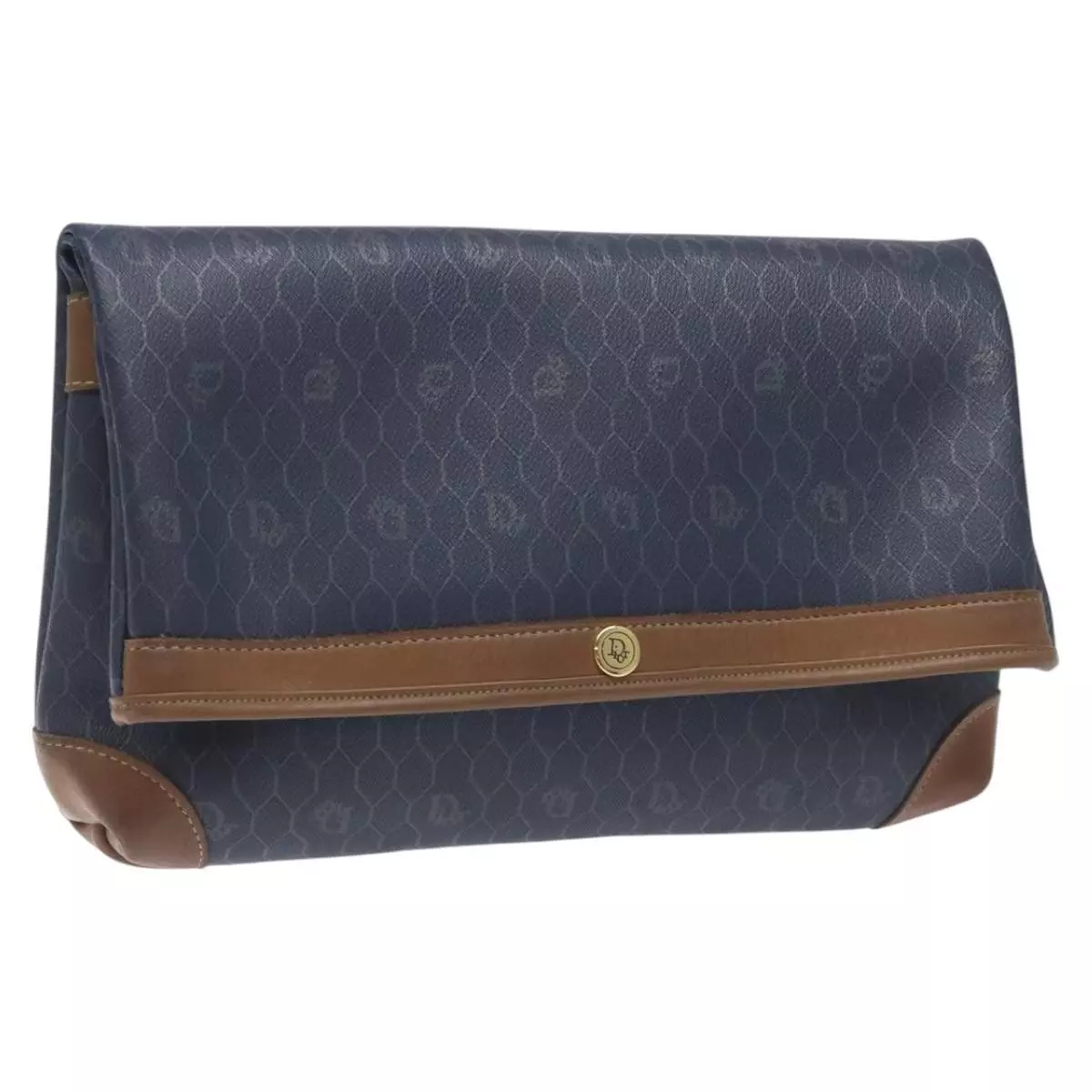 Christian Dior sac pochette toile nid d'abeille PVC cuir marine authentique bs22450