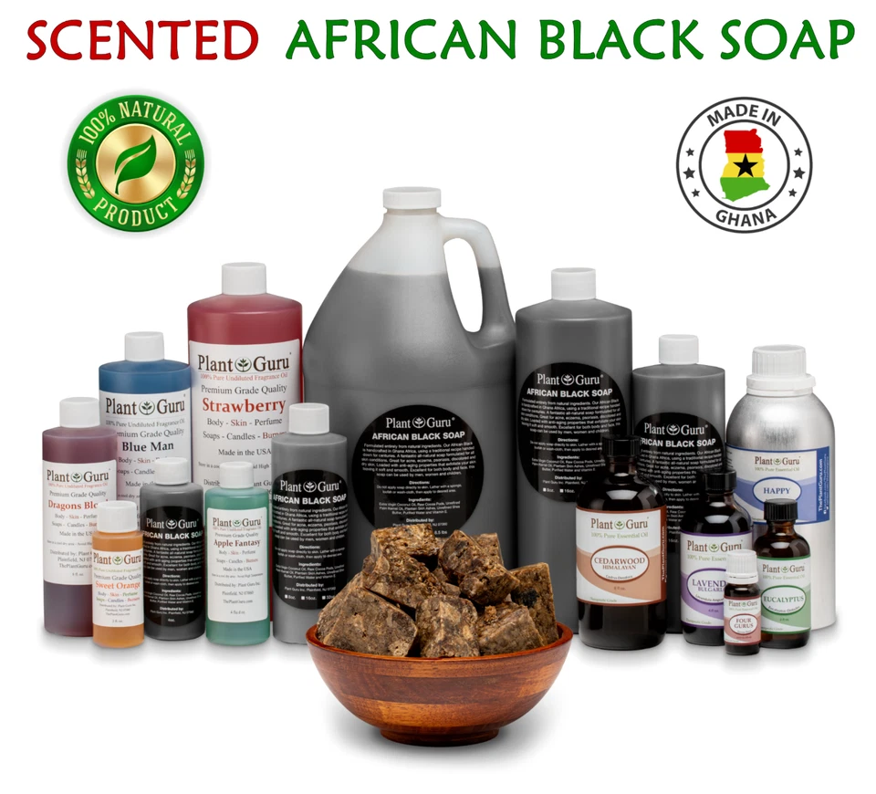 8 oz. SCENTED African Black Soap Liquid Raw 100% Pure Organic Body Face Wash - Image 2 of 4