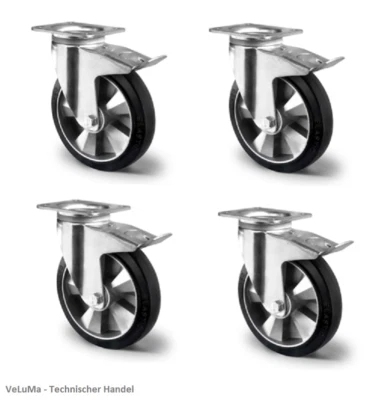 VELUMA 4x Transportrolle Schwerlastrolle SET 125 160 200 Lenk Bremse Bock Gummi schwarz
