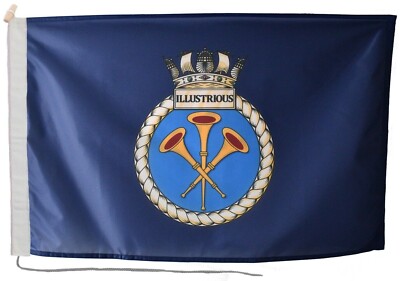 HMS Illustrious Flagge mit Seil & Knebel - MOD LIZENZIERT - Handarbeit in UK